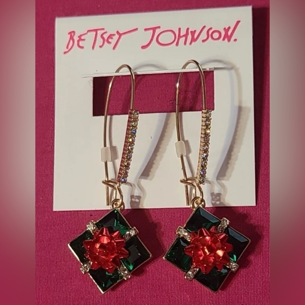 BETSEY JOHNSON SET Christmas Holiday Bows Necklace & Matching Earrings NEW NWT - Picture 8 of 11